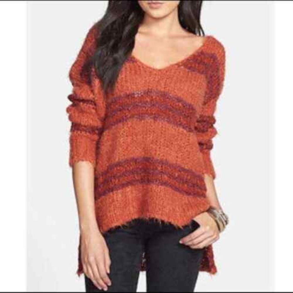 Free People Linus Stripe Paprika Pullover Sweater